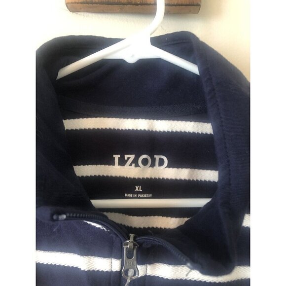 NWT Izod Mens Size XL Blue White Stripe 1/4 Zip Pullover Long Sleeve - Picture 4 of 5